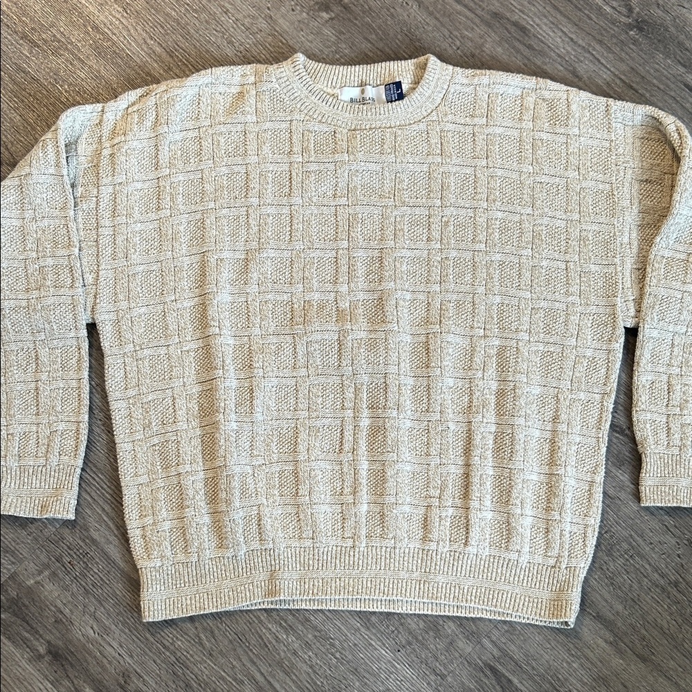Bill Blass Vintage Textured Knit Cotton Sweater Cream Grandpa Core Size L